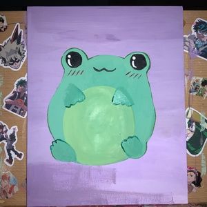 OOAK Acrylic Painting: Adorable frog In a lavender backdrop!